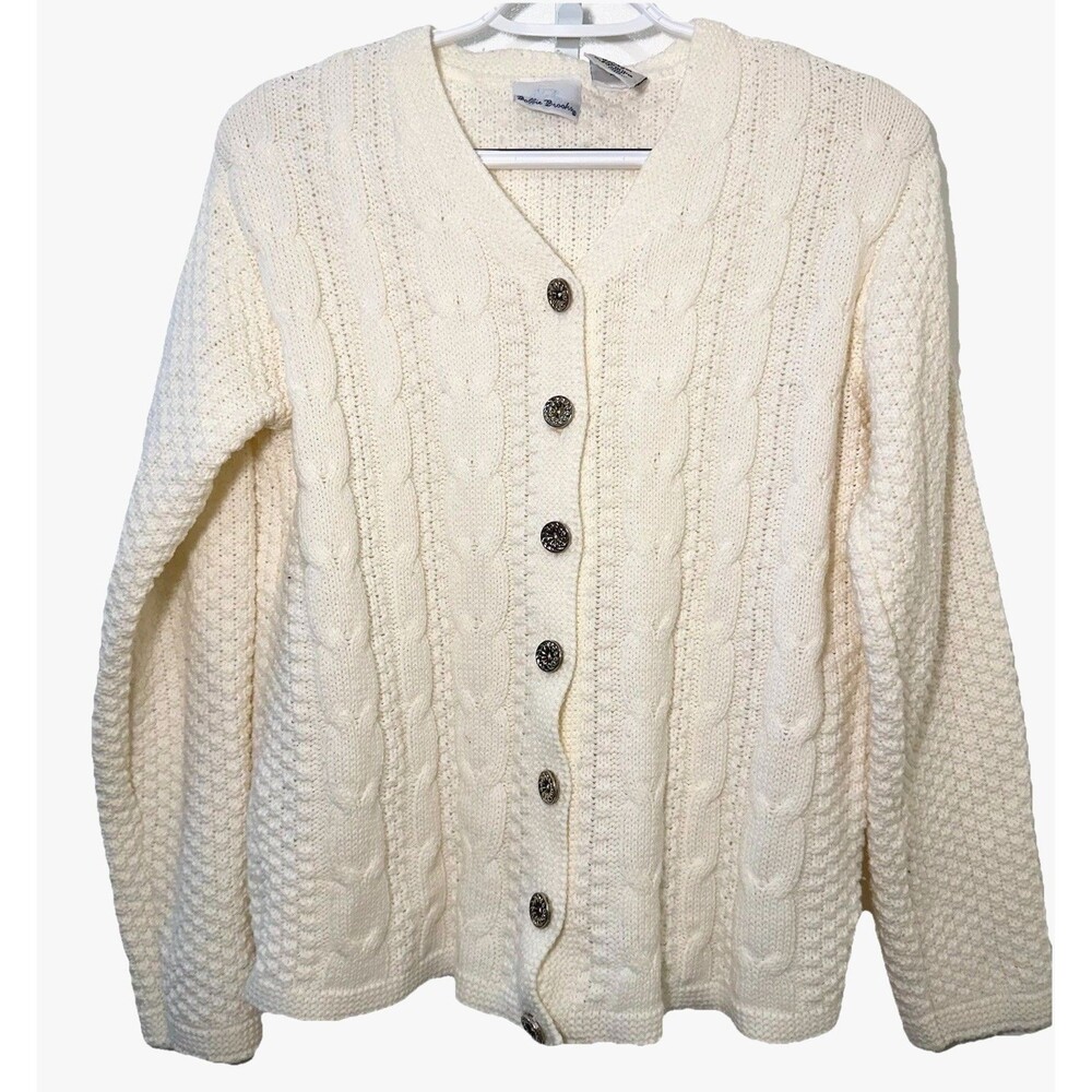 Bobbie Brooks Vintage Cream Cable Knit Cardigan Sweater Womens Small Cottagecore